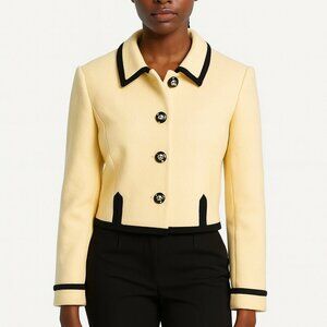 Albert Nipon Women's Cream Tailored Blazer Black Piping Short Length Size 10